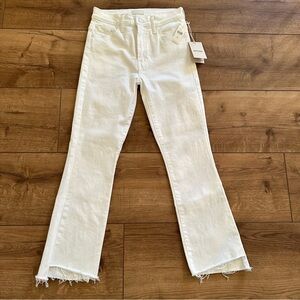 MOTHER White Ankle Cropped Jeans with Frayed Hem